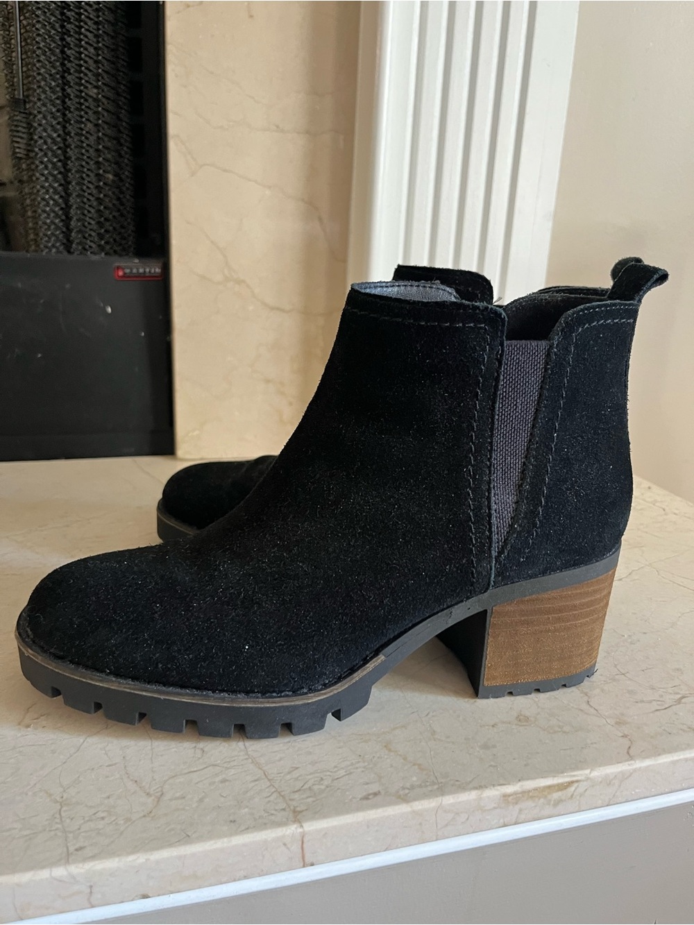 Black Suede Block Heel Chelsea Boot - Womens 8
